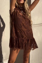 Women Round Neck Patchwork Pattern Casual Mini Dresses