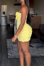 Women Strapless Patchwork Flower Elegant Temperament Dinner Party Style Mini Dresses