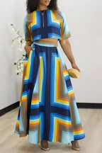 Women's Casual Pattern Print Cropped Top Skirt Set