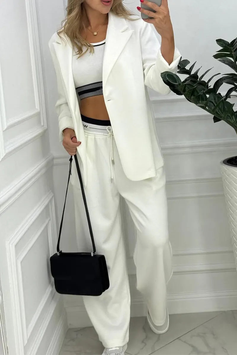 Women Collar Jacket+ Pants Commuting Style Set