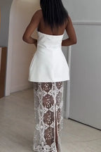 Women's Elegant Lapel Vest Lace Skirt Set