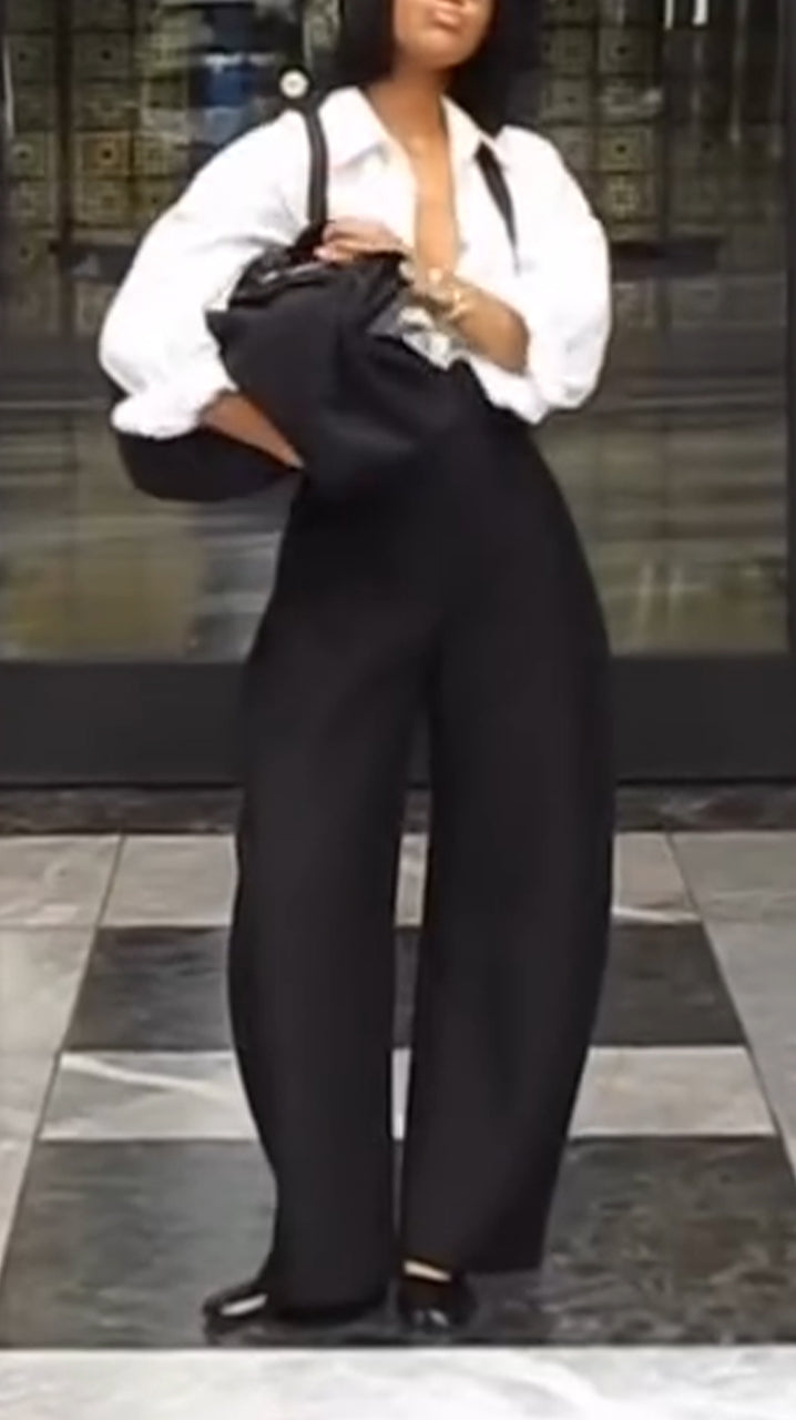 Women Laple Collar Shirt+ Overalls Casual Set