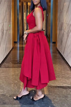 Women's Elegant Side-Tie Cutout-Neckline Midi Dress
