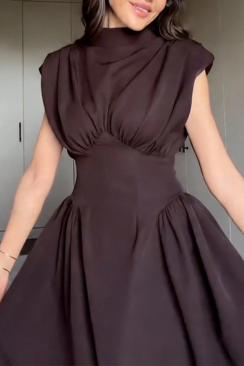 Women's Elegant Waist Defined Pleated A Line Dress