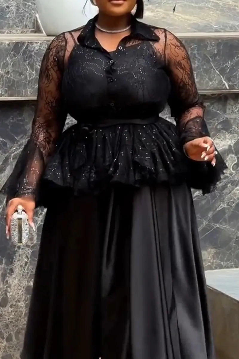 Women Elegant Temperament Spaghetti Strap Dress or See Through Lace Patterned Cardigan