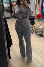 Women's Patchwork Short Jacket + Tight Flared Pants Casual Set