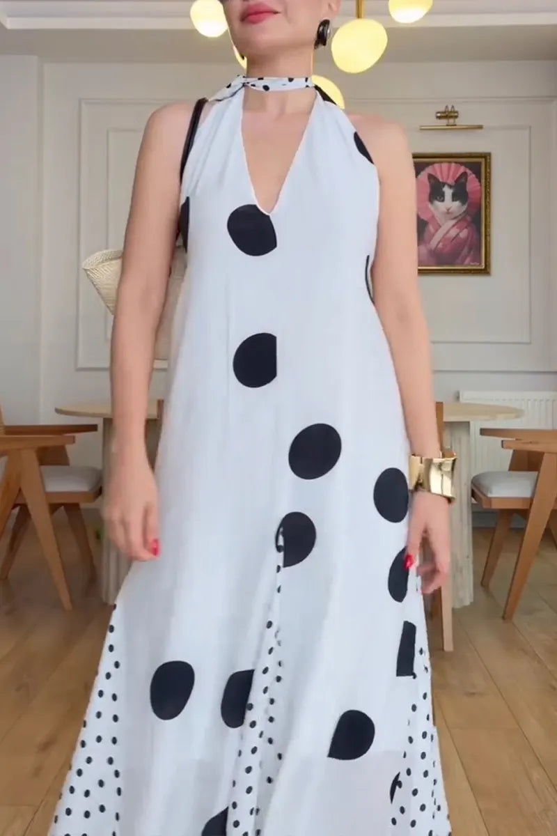 Women's Summer Bestseller Resort Polka-Dot Halter Dress