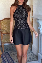 Women's Party Sequin Panel Halter Mini Dress