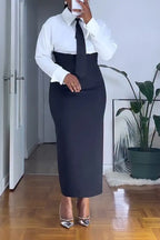 Women's Elegant Solid Shirts & High-Waist Bodycon Skirt