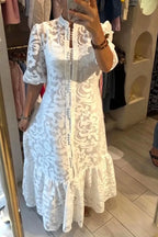 Women Round Neck Printed Patchwork Buckle Elegant Temperament Dress