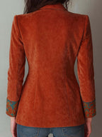 Retro Contrast Color Polyester Velvet Printed Blazer