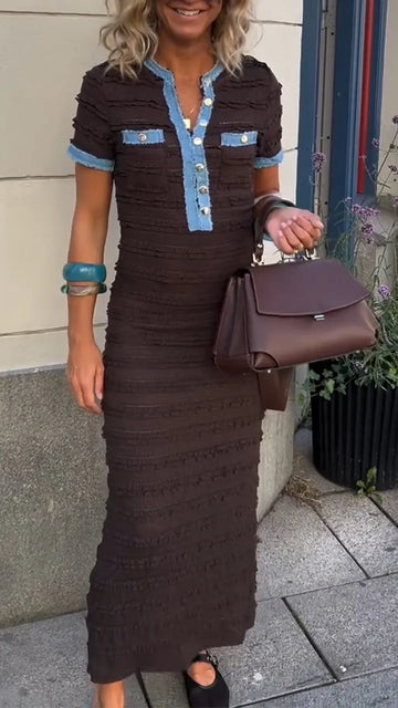 Womens Round Neck Spliced Casual Dress