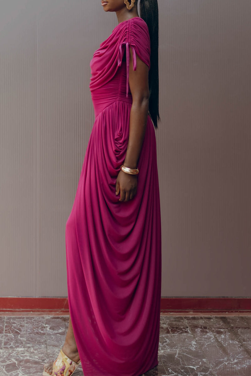 Women's Elegant Pleated Slim Fit Maxi Dress