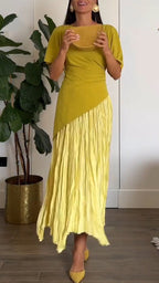 Women Round Neck Short Sleeved Irregular Top + Half Skirt Elegant Casual Suit