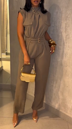 Womens round neck waist-hugging temperament casual jumpsuits