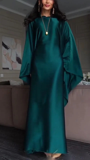 Women Round Neck Solid Color Elegant Dress