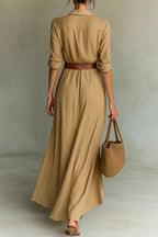 Women's Collared Long Sleeved Commuter Dress（Belts Are Not For Sale）