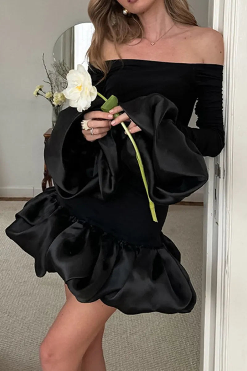 Women's Elegant Off Shoulder Paneled Mini Dress
