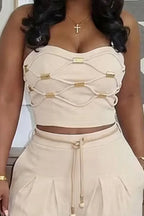 Women's Metallic Strapless Commuter Top Or Wide Leg Trousers