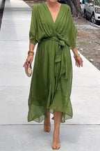 Women Stylish and elegant V-neck chiffon midi dress
