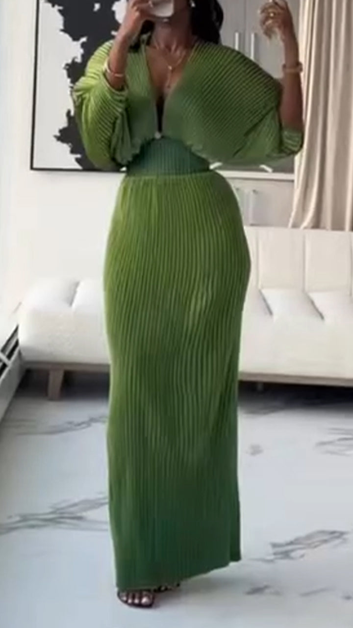 Womens Deep V-neck Waist Cinching Splicing and Elegant Temperament Dress