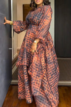 Women Round Neck Plaid Patchwork Elegant Temperament Dress