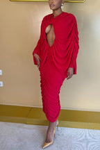 Women's Elegant Party Cutout Pleated Midi Dress