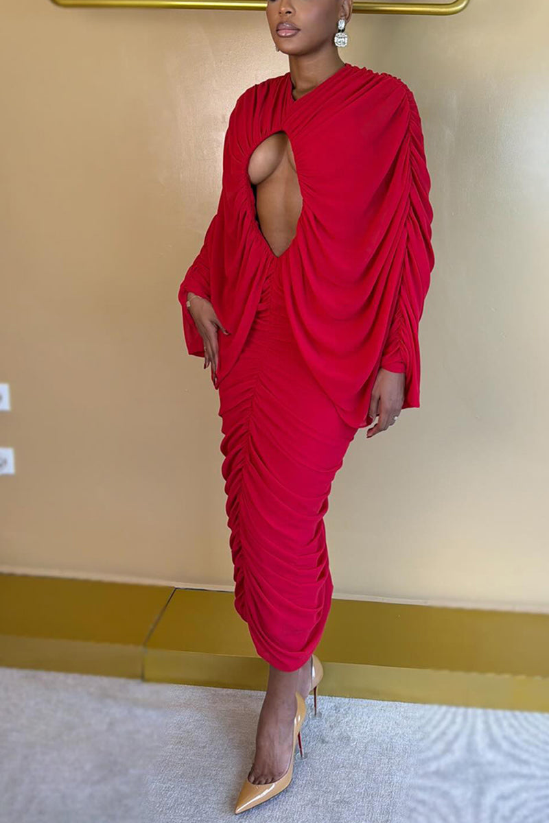 Women's Elegant Party Cutout Pleated Midi Dress