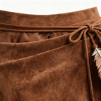 Retro Western Style Irregular Design Suede Skirt