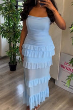Women Strapless Patchwork Waist Cinching Elegant Casual Dress