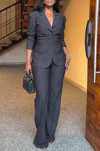 Women's Elegant Commuter Stripe Blazer & Dress Pants