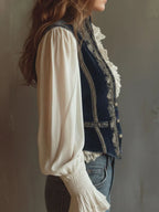 Vintage Baroque Navy Blue Velvet Embroidered Vest