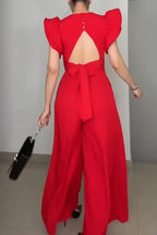 Women's Bestseller Elegant Flounce Sleeve V Neck Wide Leg Jumpsuit