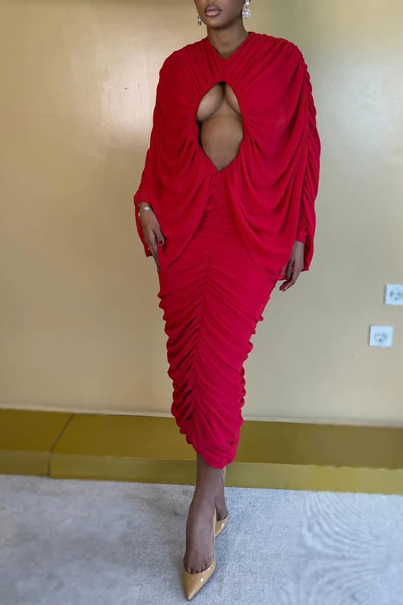 Women's Elegant Party Cutout Pleated Midi Dress