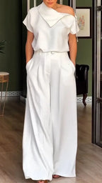 Women Collar Zipper Tassel Top + Wide Leg Pants Casual Set with Temperament
