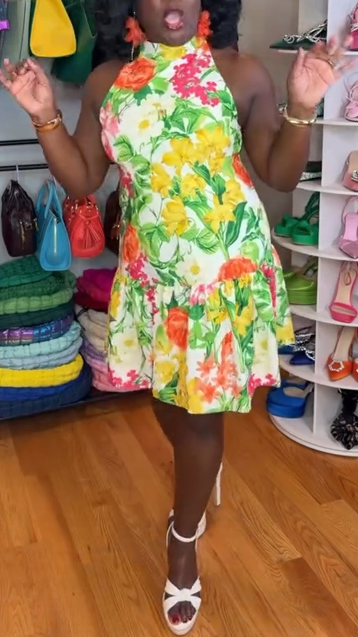 Women Round Neck Sleeveless Printed Casual Dress