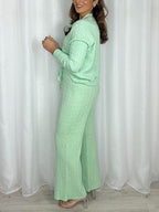 Women Round Neck Woven Solid Color Casual Suit