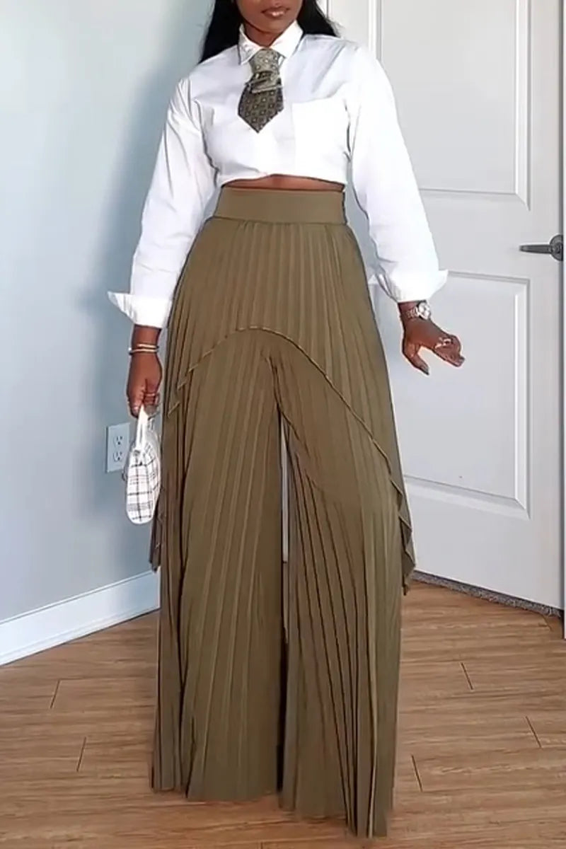 Women's Fashion Cropped Blouse or Double Layer Pleated Pants
