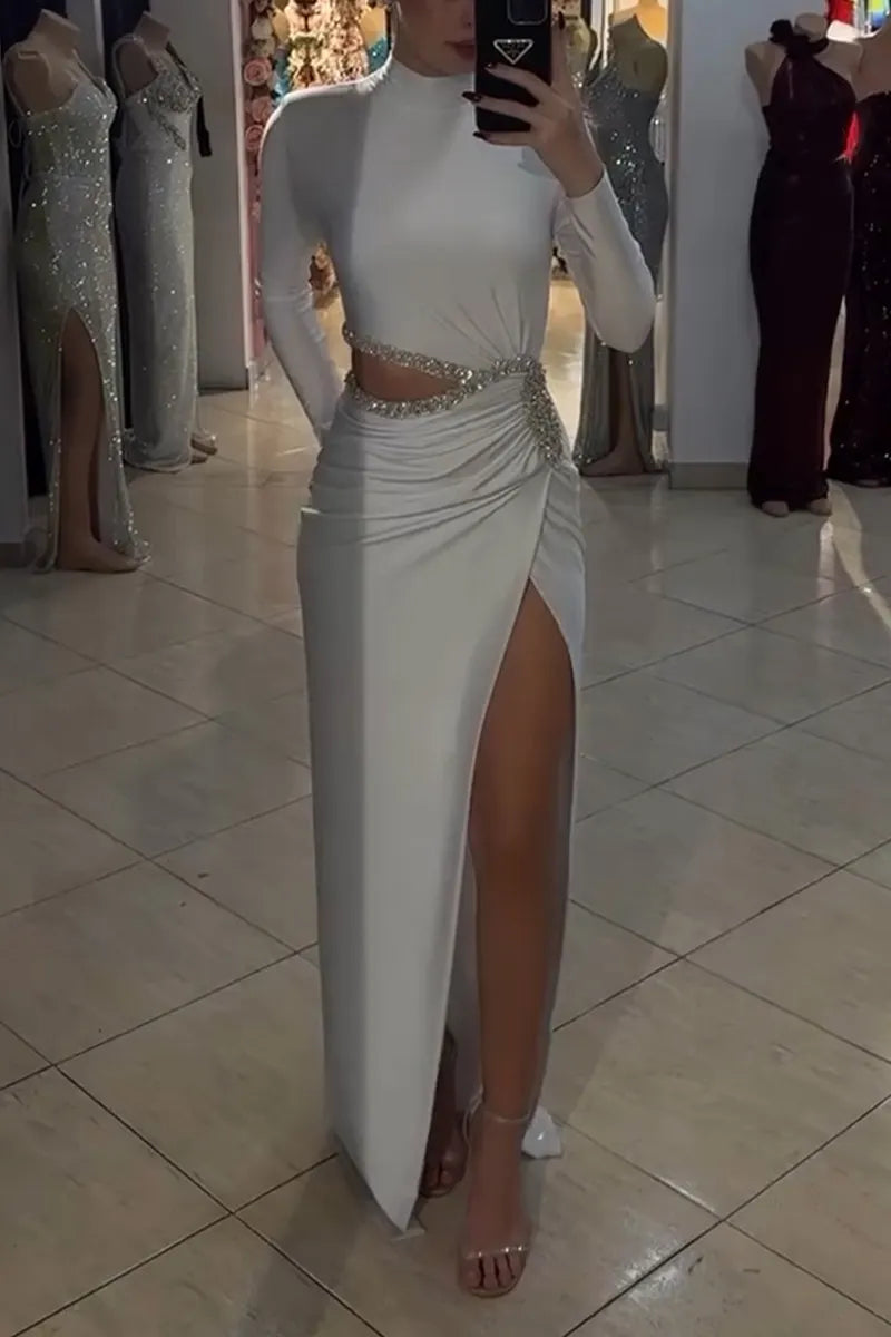 Women's Party Rhinestone Cutout Maxi Dress