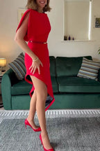 Women's Elegant Asymmetric Hem Dress Mesh Skirt Set