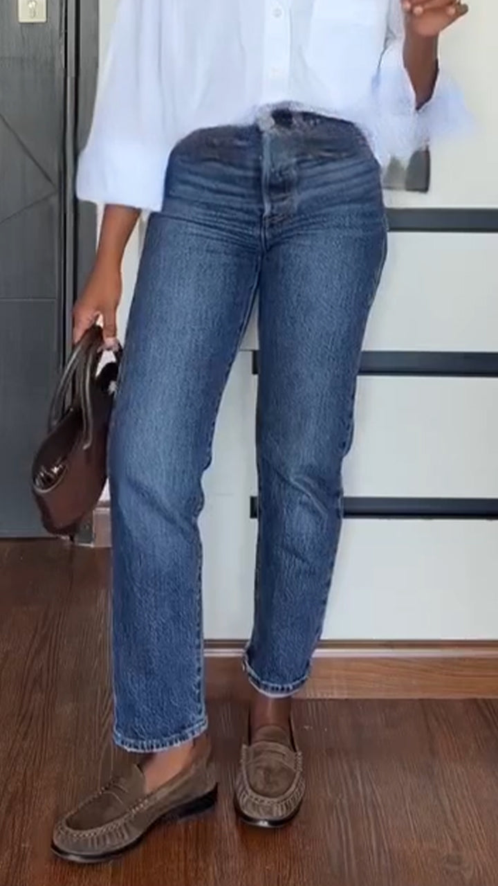 Women Collar Shirt+ Jeans Temperament Casual Outfit