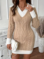 （ In stock）Womens Doll Collar Color Plug Knitted Short Dress