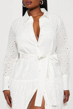 Women's Casual Eyelet Embroidered Button Down Shirt Dress