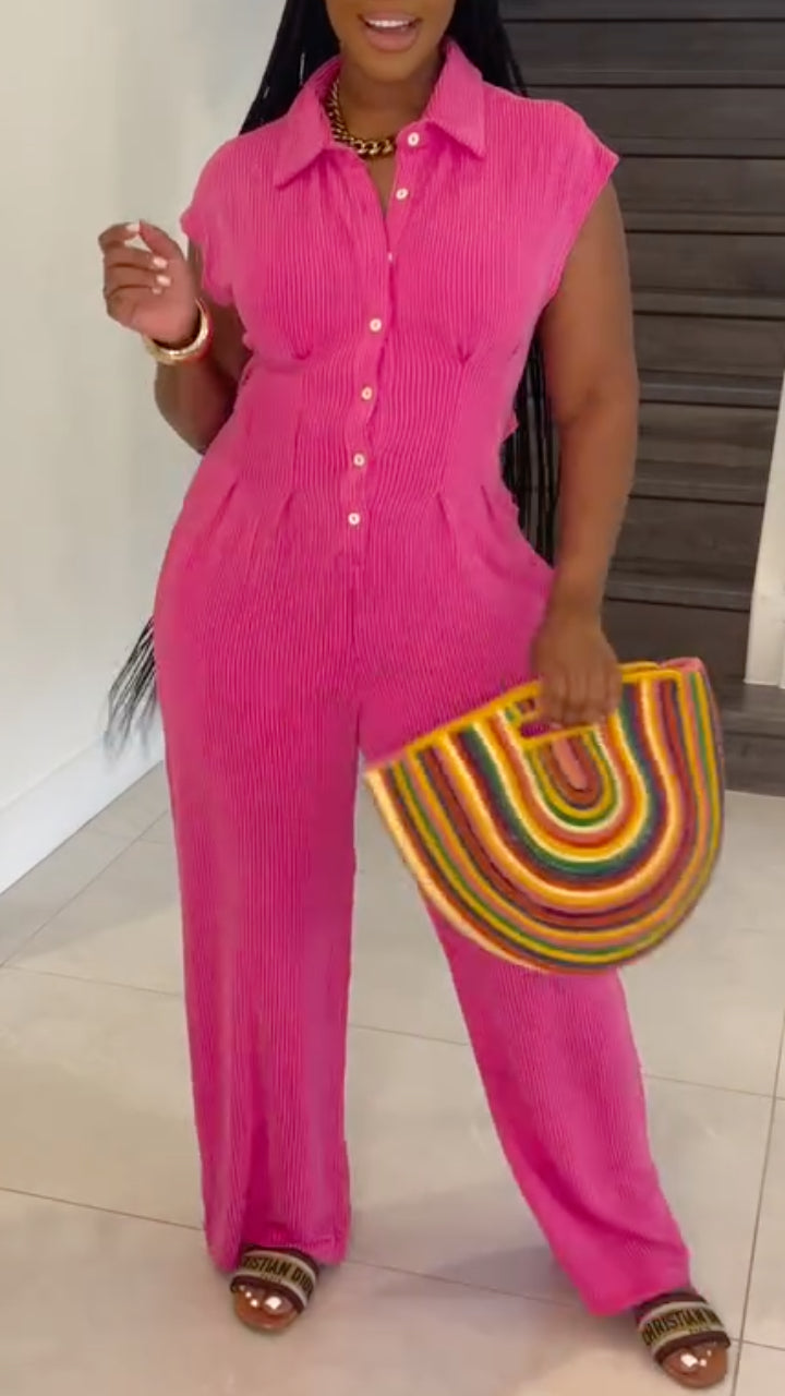 Women's Collared Button Casual Jumpsuit