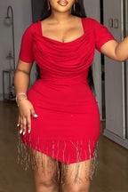 Women's Elegant Party Pleated Fringe Mini Dress