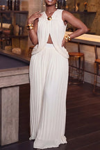 Women's Casual Loose Pleated Cami Pants Set
