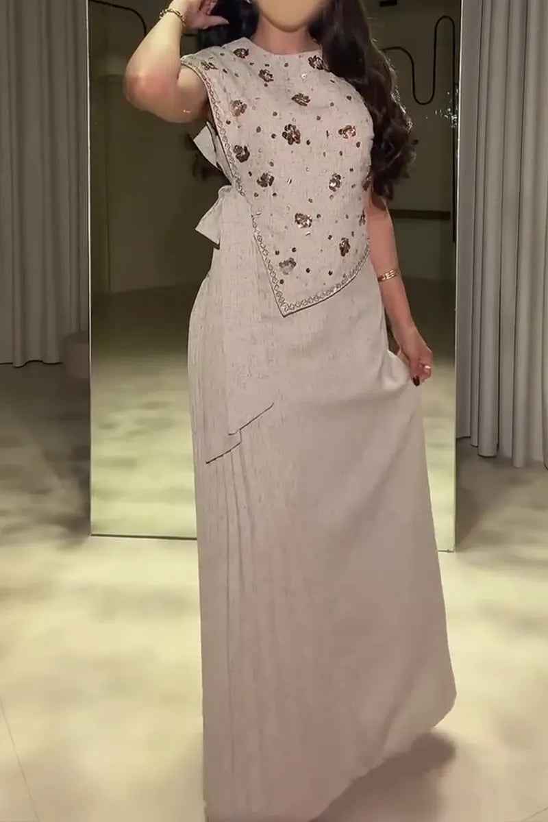 Women's Elegant Sequin Trim Asymmetric Hem Dress