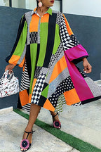 Women's African Ankara Print Patchwork Oversized Shirt Dress