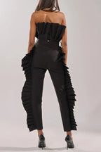 Women's Structured Pleated Trim Strapless Jumpsuit With Waist Belt
