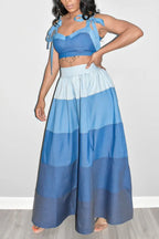 Women's Sweetheart Neckline Crop Top with Bow Straps or Ombre Tiered Skirt
